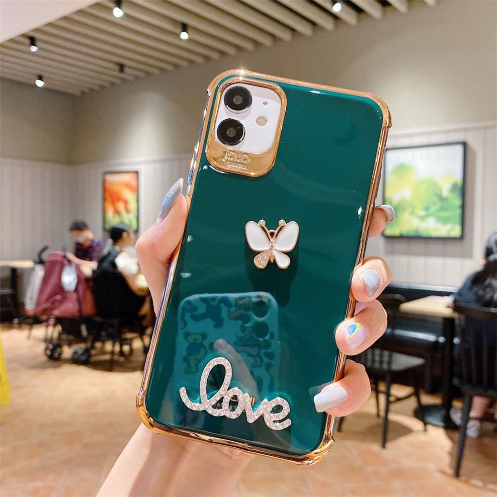 Luxury Electroplate Butterfly Pattern Design Case For iPhone 11 Pro Max X XR XS Max 7 8 Plus 2020 SE Clear TPU Back Cover Coque