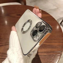 Load image into Gallery viewer, Luxury Transparent Plating Logo Hole Case for iPhone 15 Pro Max Lens Protector Cover for iPhone 11 12 13 14 Pro Max Xs 7 8 Plus
